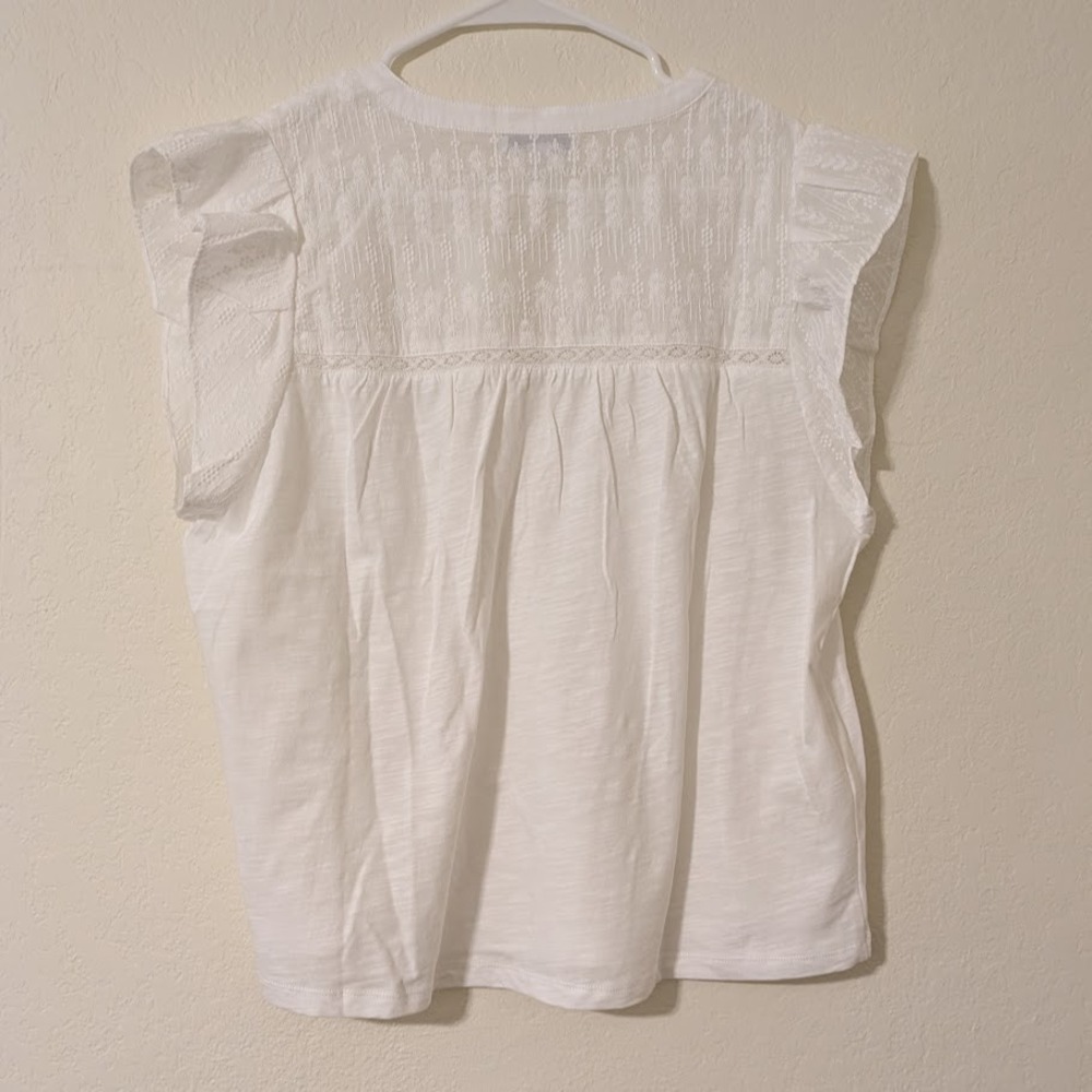 Design History Blouse Embroidered White Flutter Sleeve Preppy Academia Top XL - Picture 2 of 7